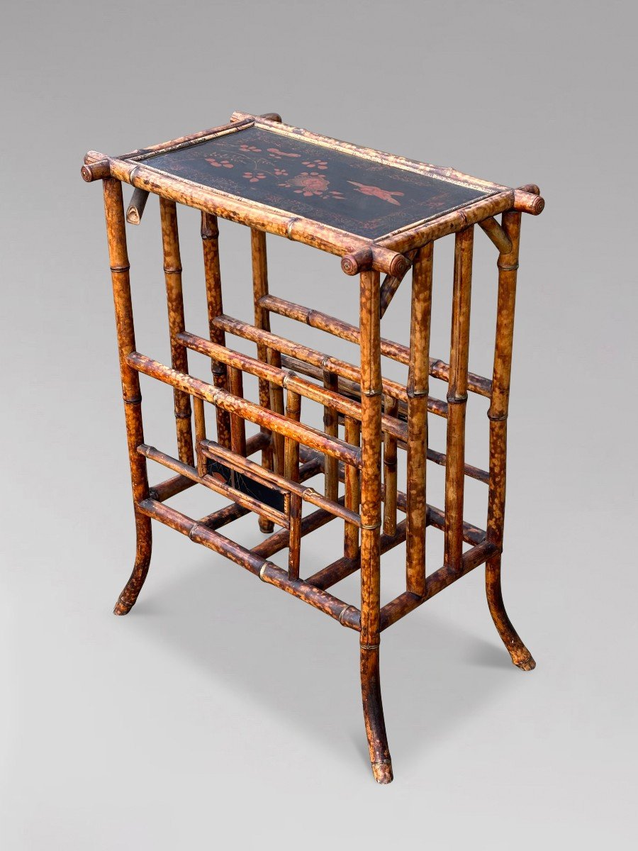 19th Century Hand Painted Tiger Bamboo Table With Magazine Rack-photo-5