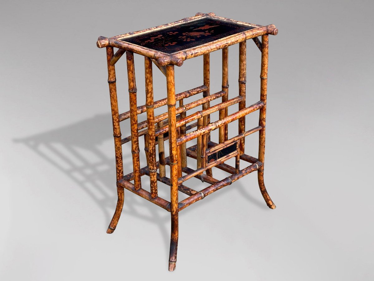 19th Century Hand Painted Tiger Bamboo Table With Magazine Rack