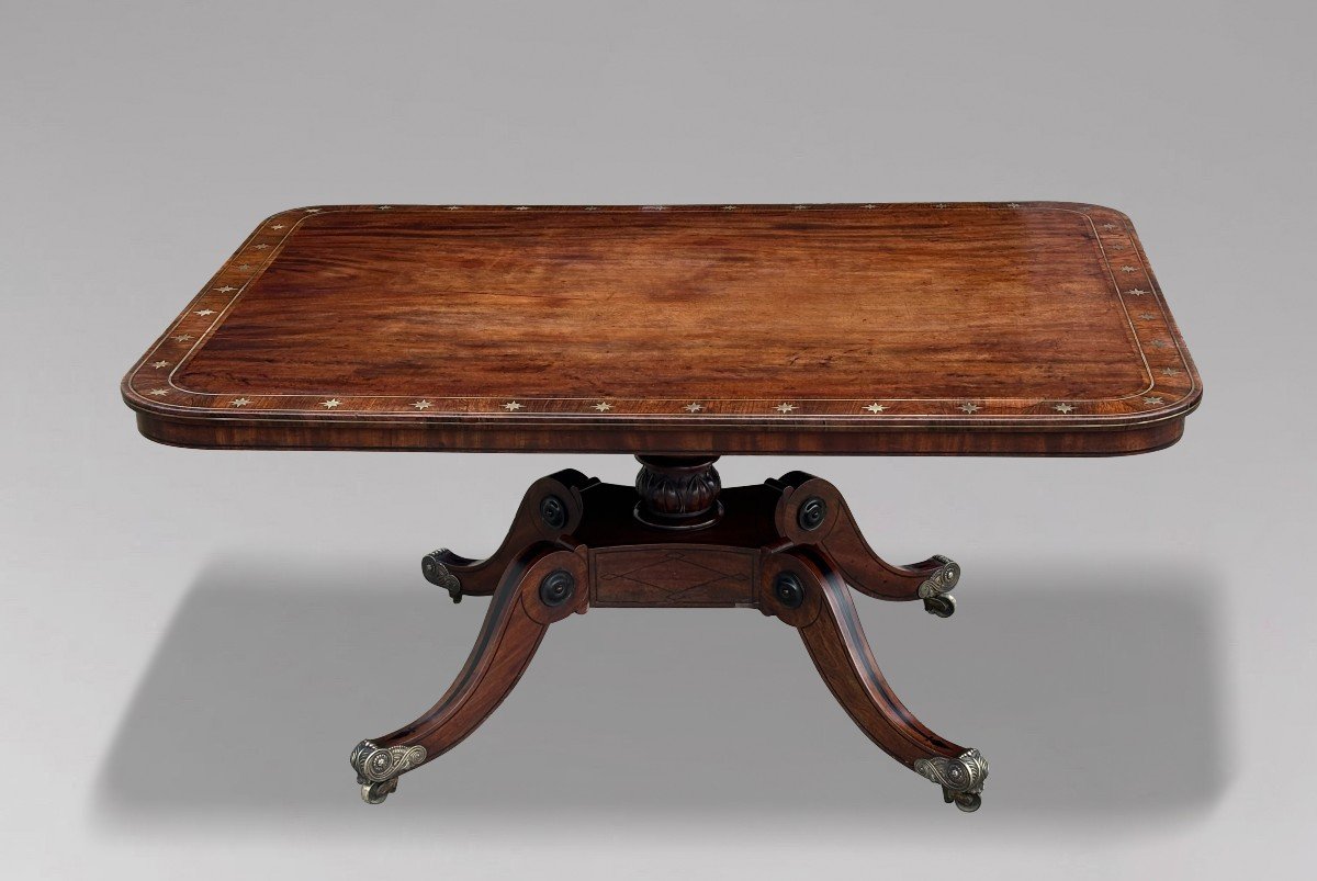 18th Century George III Period Mahogany & Brass Inlay Center Table-photo-2