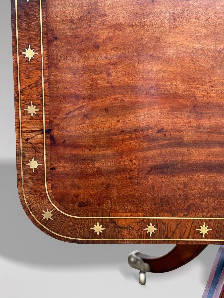 18th Century George III Period Mahogany & Brass Inlay Center Table-photo-1