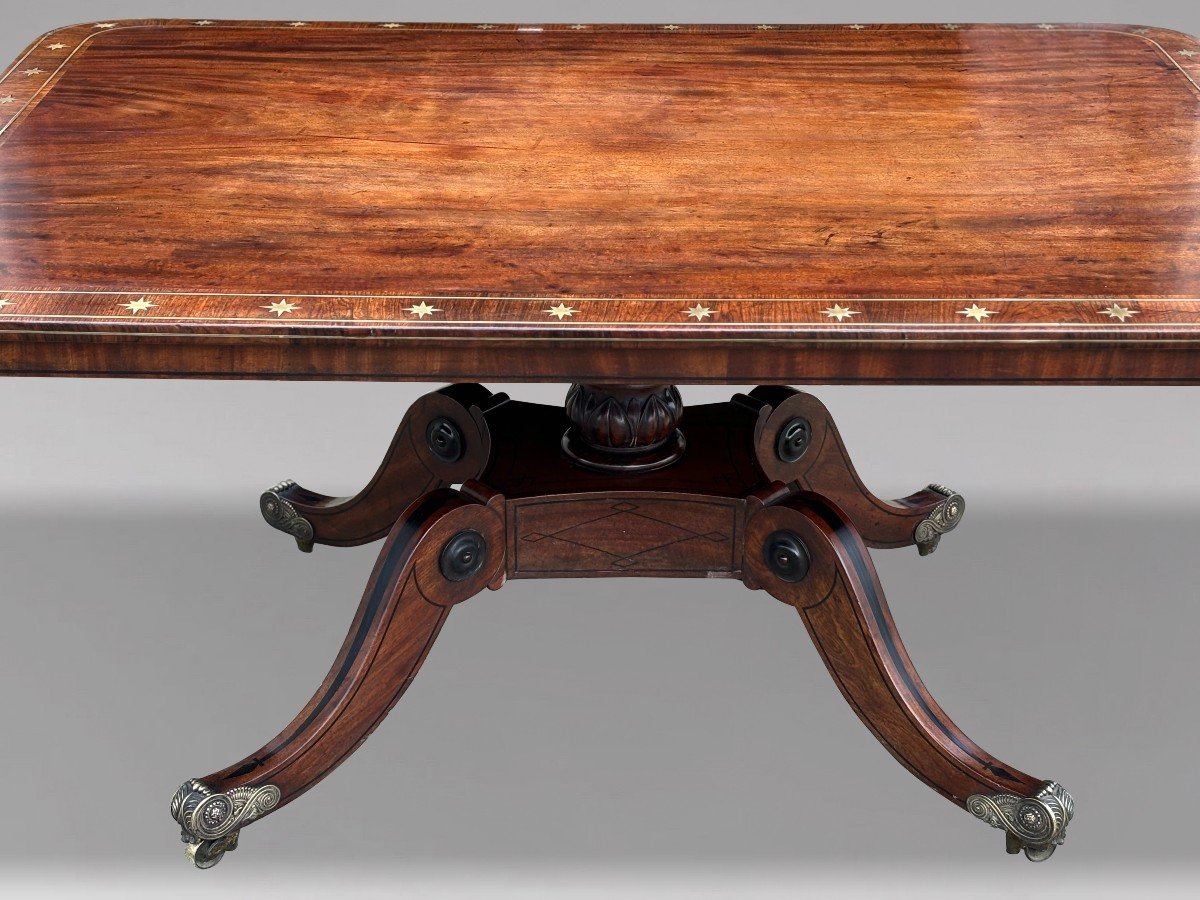 18th Century George III Period Mahogany & Brass Inlay Center Table-photo-2