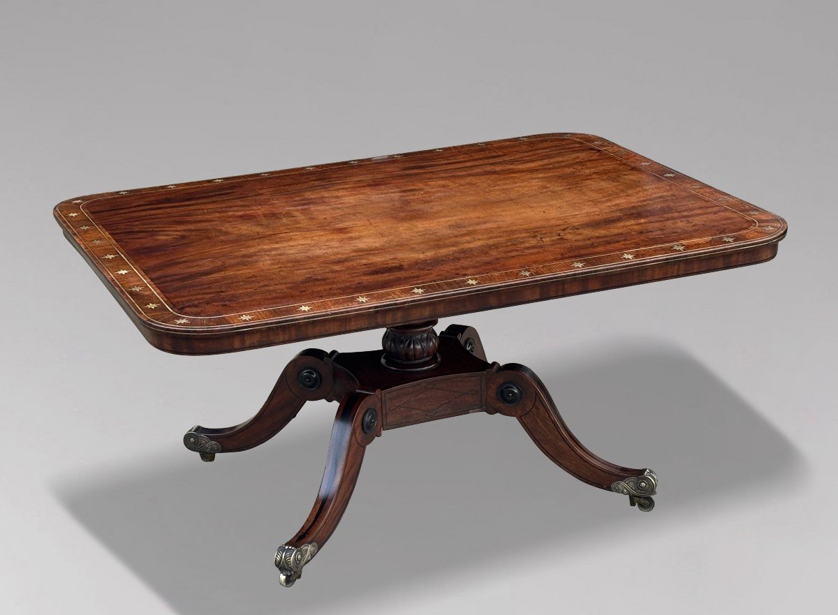 18th Century George III Period Mahogany & Brass Inlay Center Table