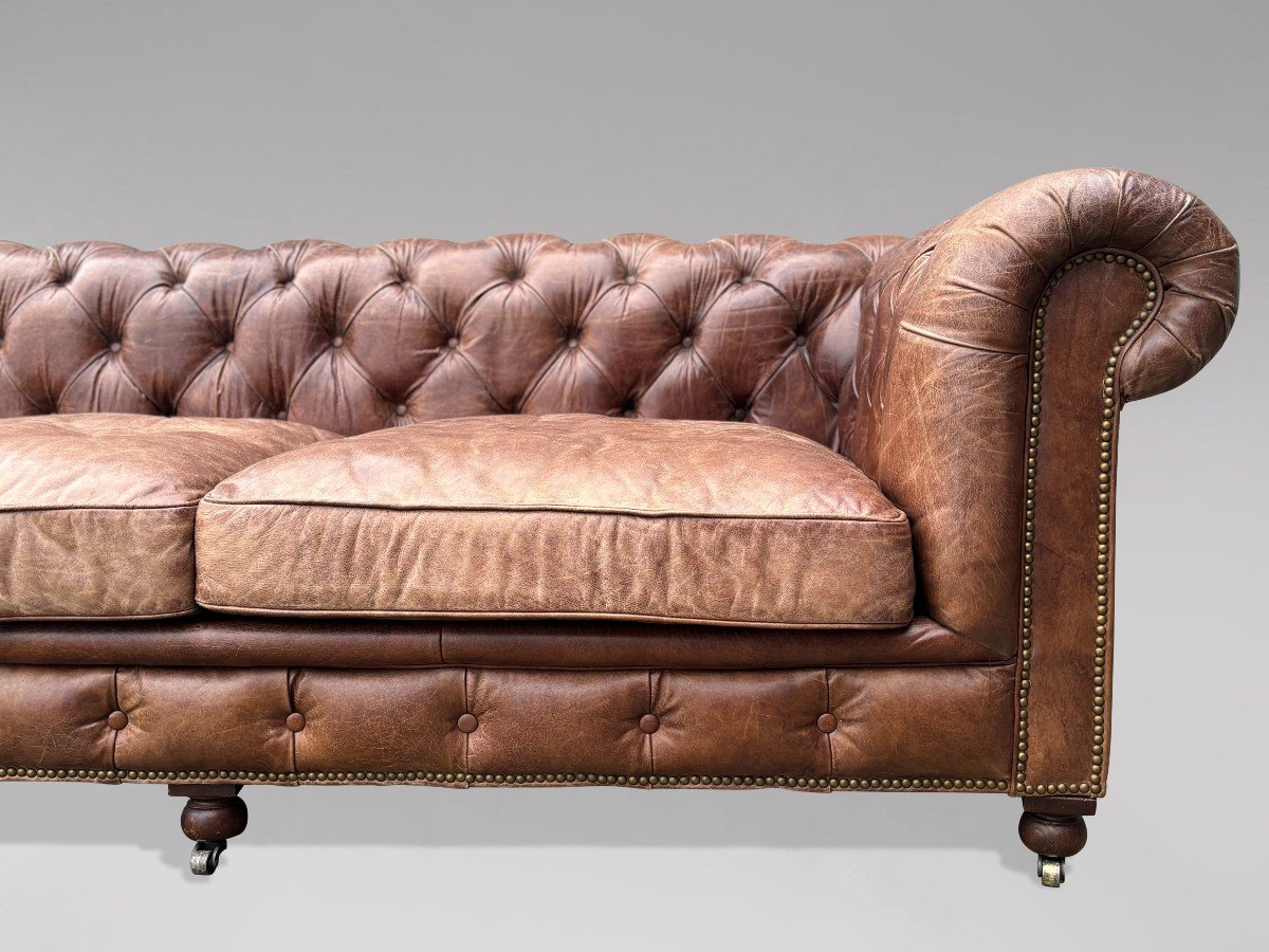 Extra Large 20th Century Brown Leather Chesterfield Sofa-photo-1