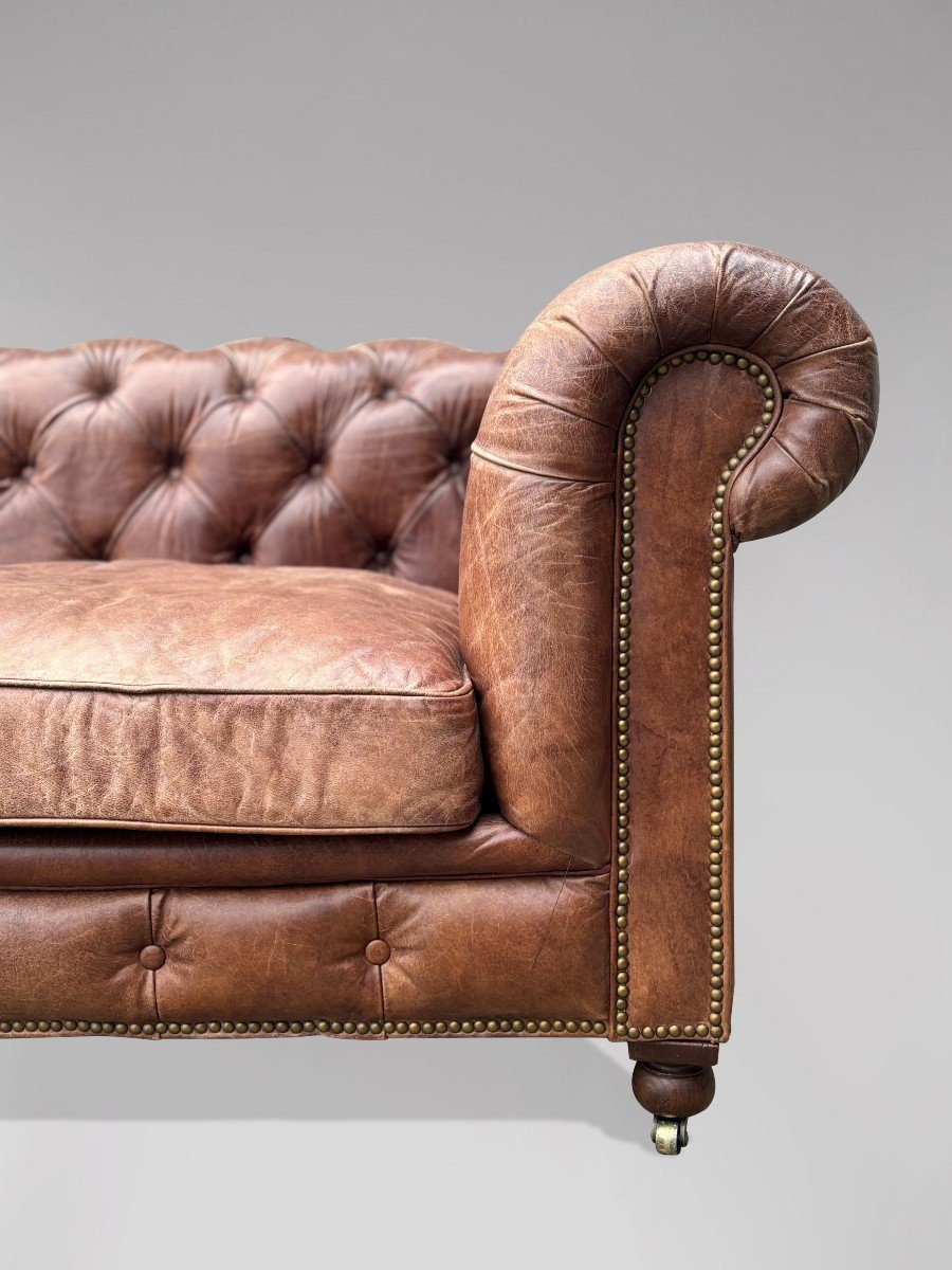 Extra Large 20th Century Brown Leather Chesterfield Sofa-photo-2