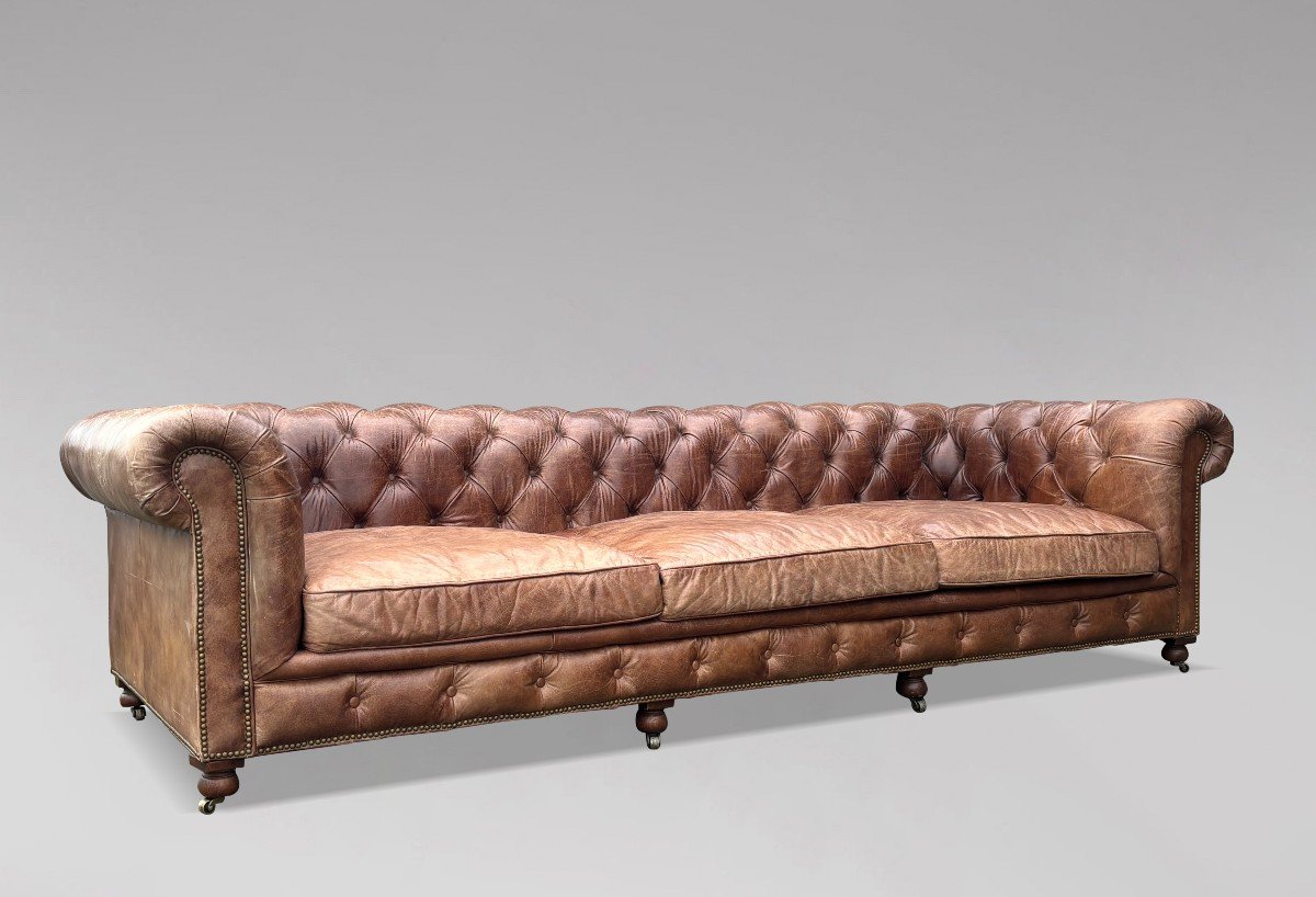 Extra Large 20th Century Brown Leather Chesterfield Sofa-photo-6