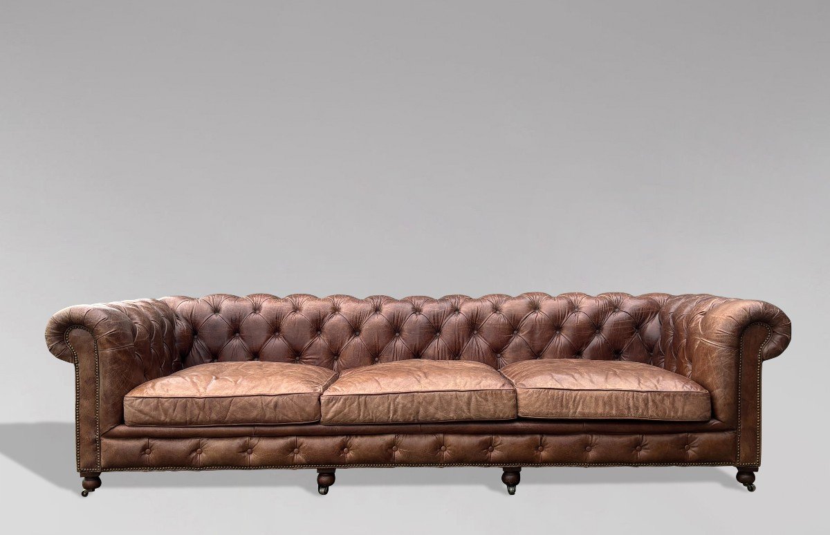 Extra Large 20th Century Brown Leather Chesterfield Sofa