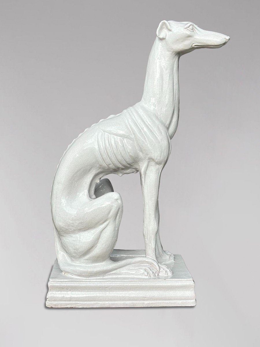 Mid Century Italian White Ceramic Sculpture Of A Greyhound-photo-2