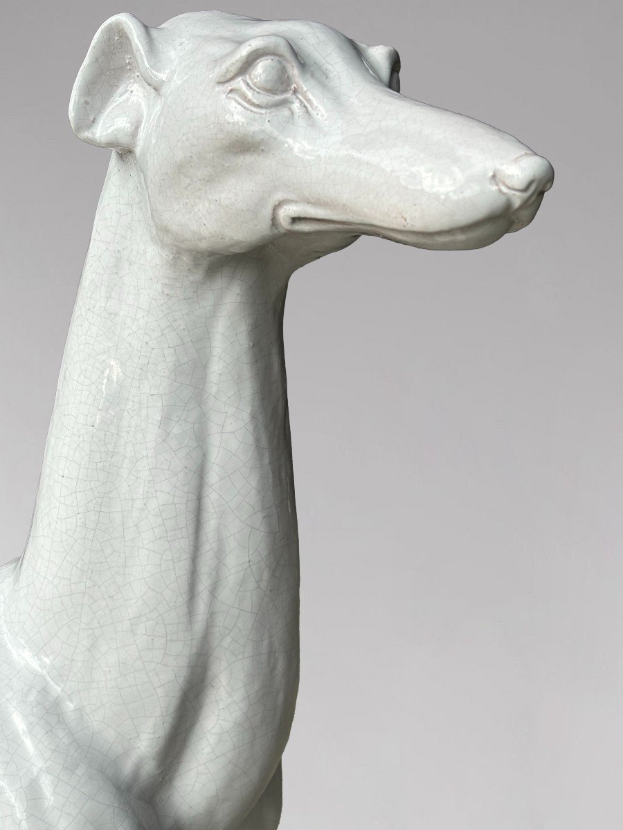 Mid Century Italian White Ceramic Sculpture Of A Greyhound-photo-1