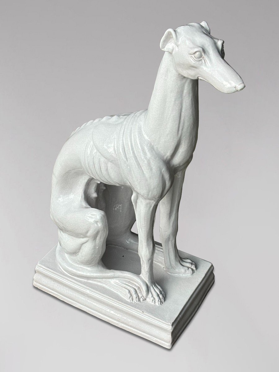 Mid Century Italian White Ceramic Sculpture Of A Greyhound-photo-2