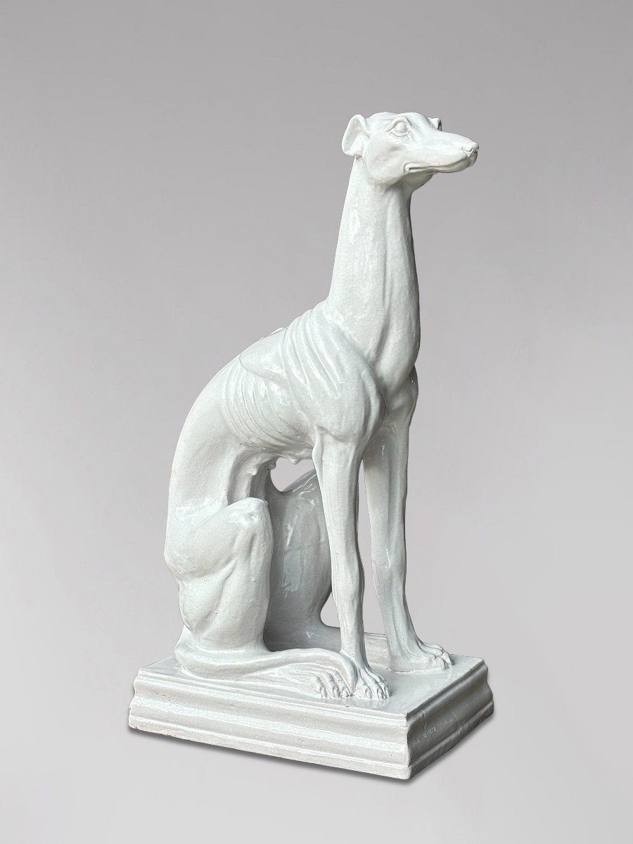 Mid Century Italian White Ceramic Sculpture Of A Greyhound-photo-3