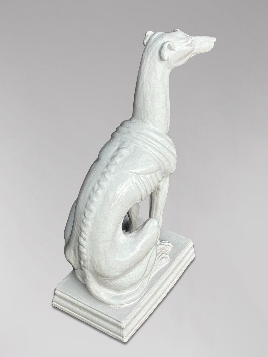 Mid Century Italian White Ceramic Sculpture Of A Greyhound-photo-4