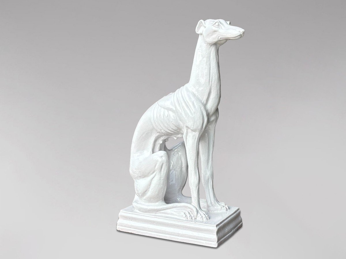 Mid Century Italian White Ceramic Sculpture Of A Greyhound