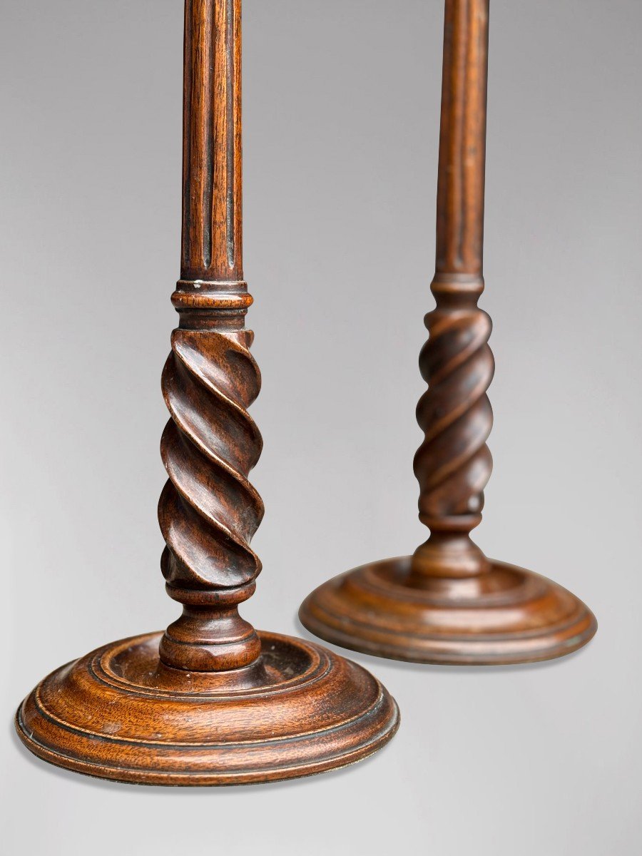 Pair Of 19th Century Scottish Mahogany & Brass Candlesticks-photo-3