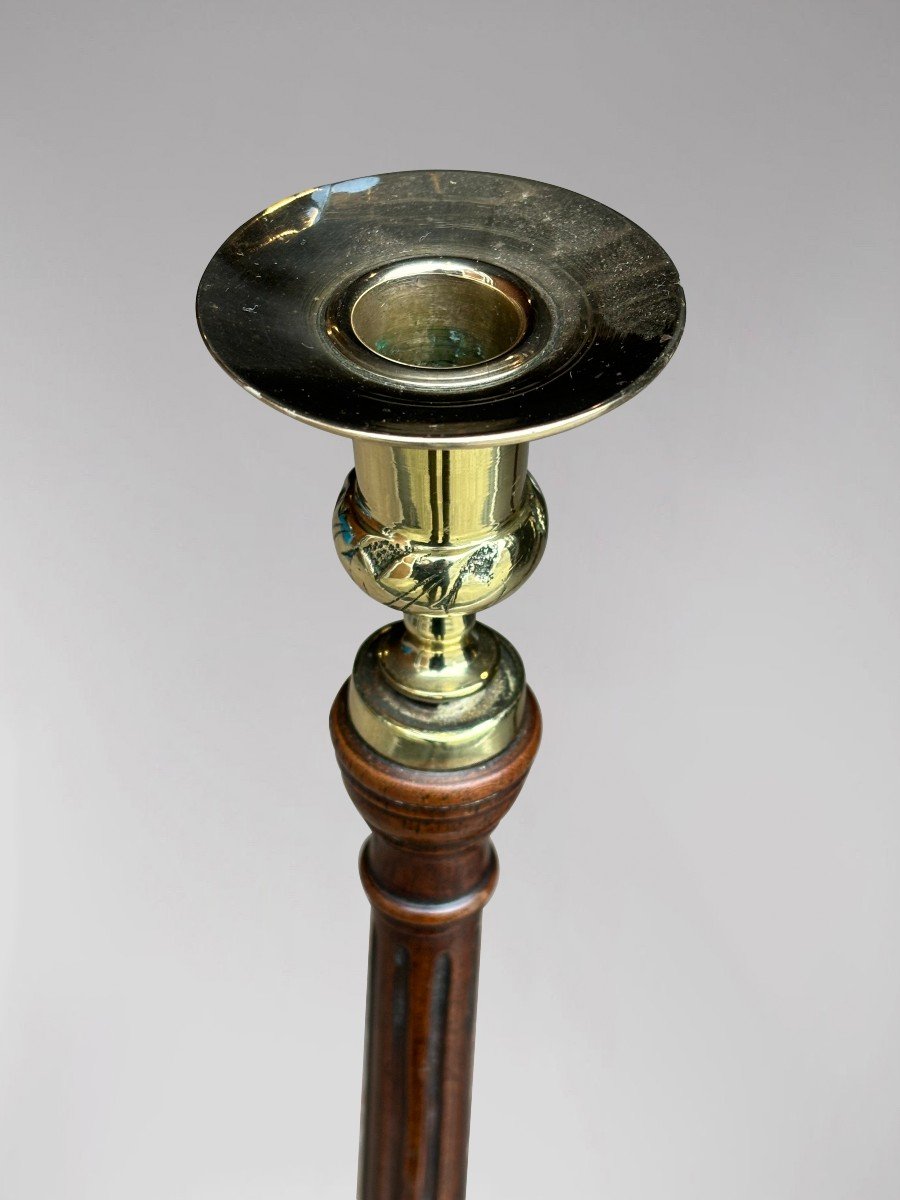 Pair Of 19th Century Scottish Mahogany & Brass Candlesticks-photo-4