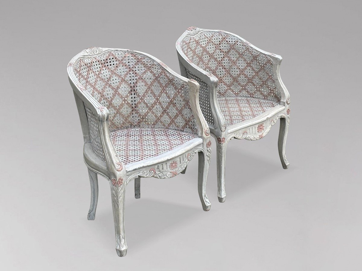 Paire de Fauteuils Bergère en Cannage Peint de Style Louis XV-photo-2