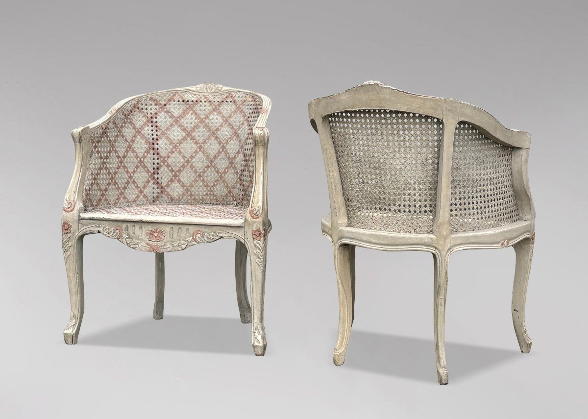 Paire de Fauteuils Bergère en Cannage Peint de Style Louis XV-photo-3