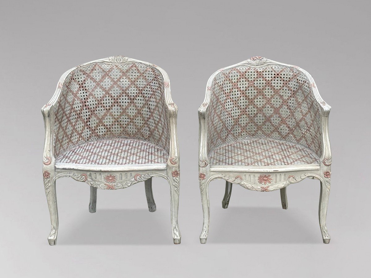 Paire de Fauteuils Bergère en Cannage Peint de Style Louis XV-photo-3