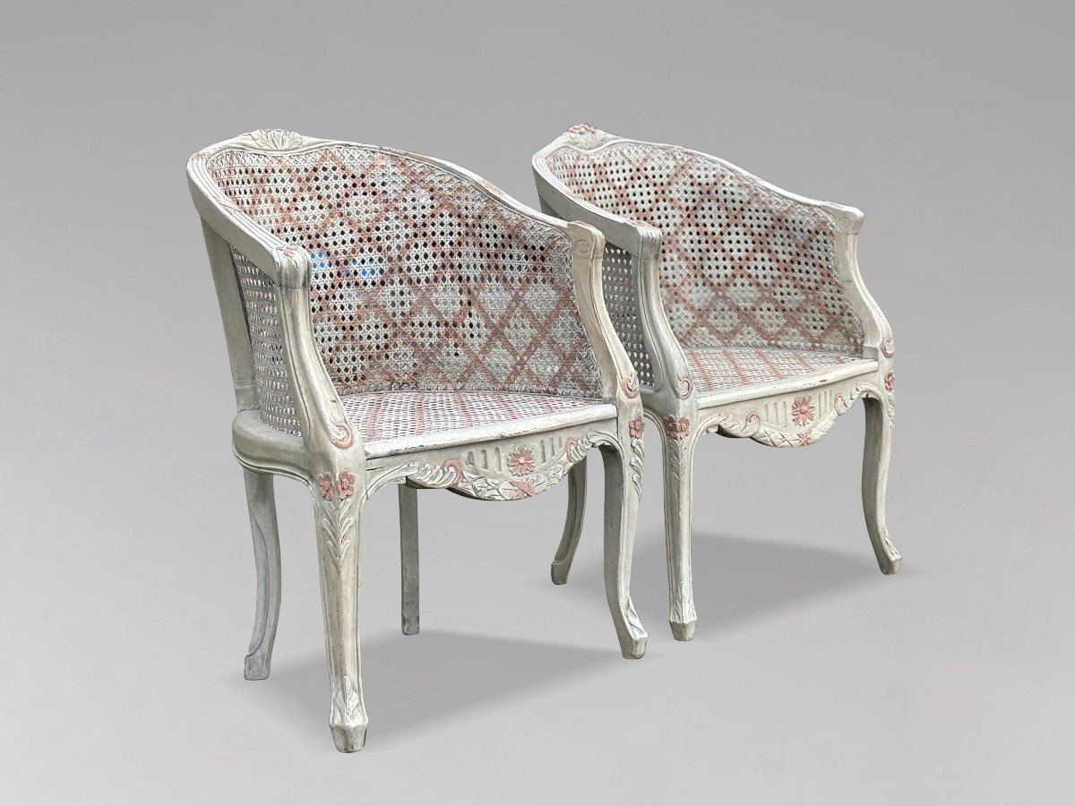 Paire de Fauteuils Bergère en Cannage Peint de Style Louis XV-photo-4