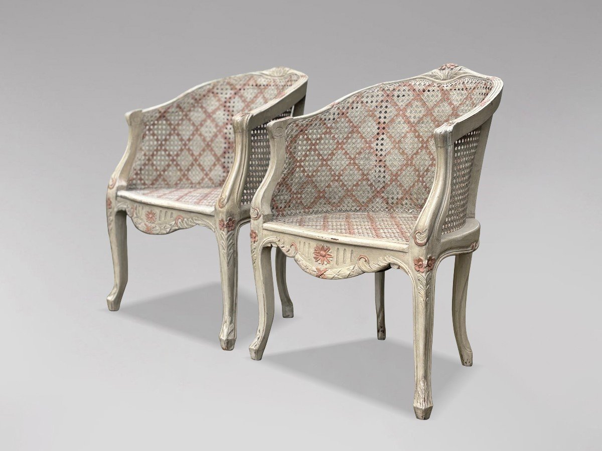 Paire de Fauteuils Bergère en Cannage Peint de Style Louis XV-photo-5