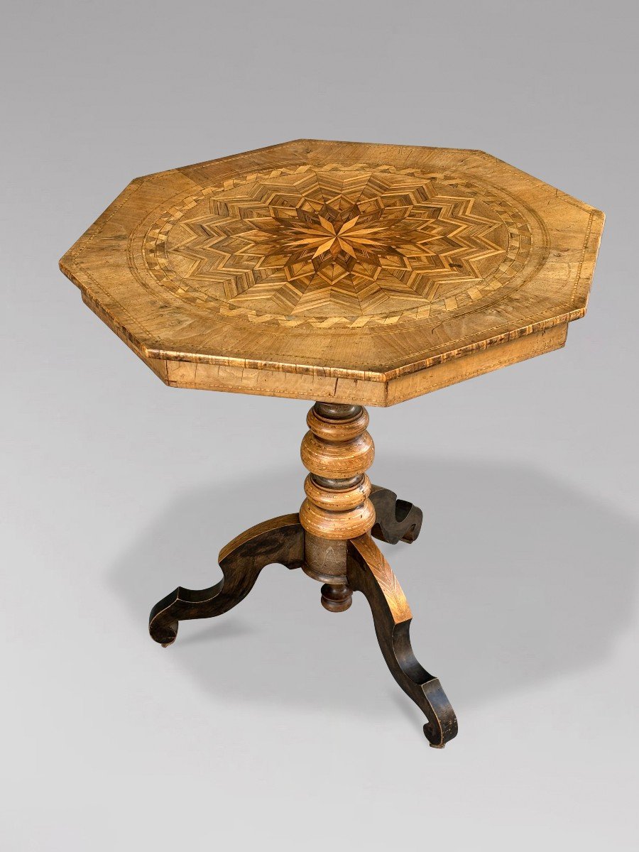 19th Century Italian Walnut Marquetry Tripod Table-photo-2