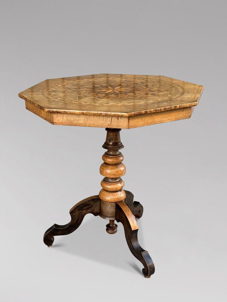 19th Century Italian Walnut Marquetry Tripod Table-photo-4