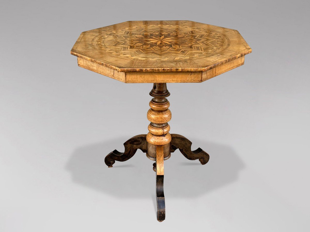 19th Century Italian Walnut Marquetry Tripod Table-photo-2