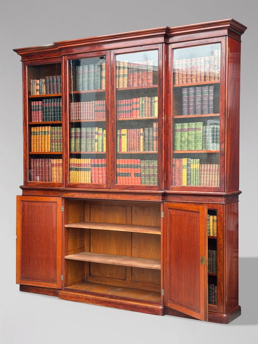 Large 19th Century Mahogany Breakfront Library Bookcase-photo-3