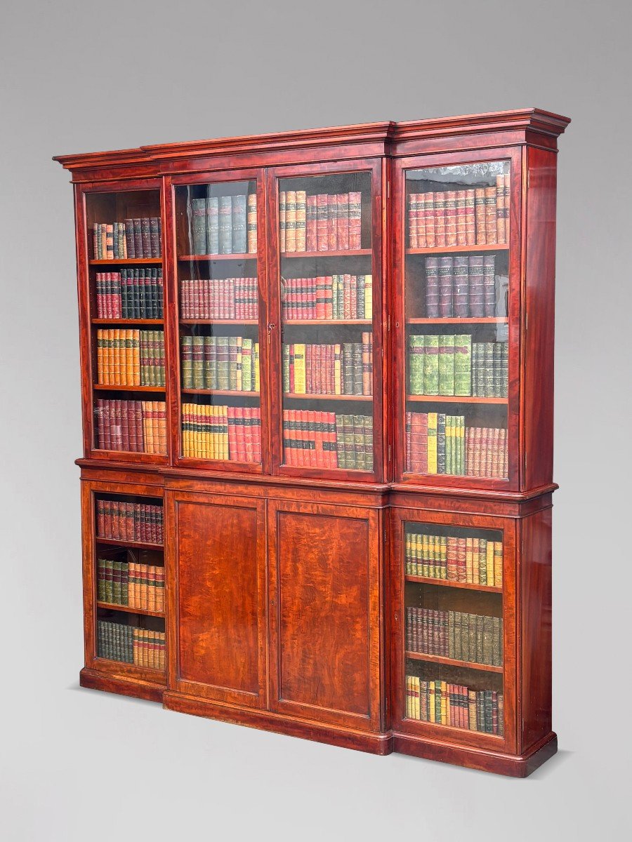 Large 19th Century Mahogany Breakfront Library Bookcase-photo-3