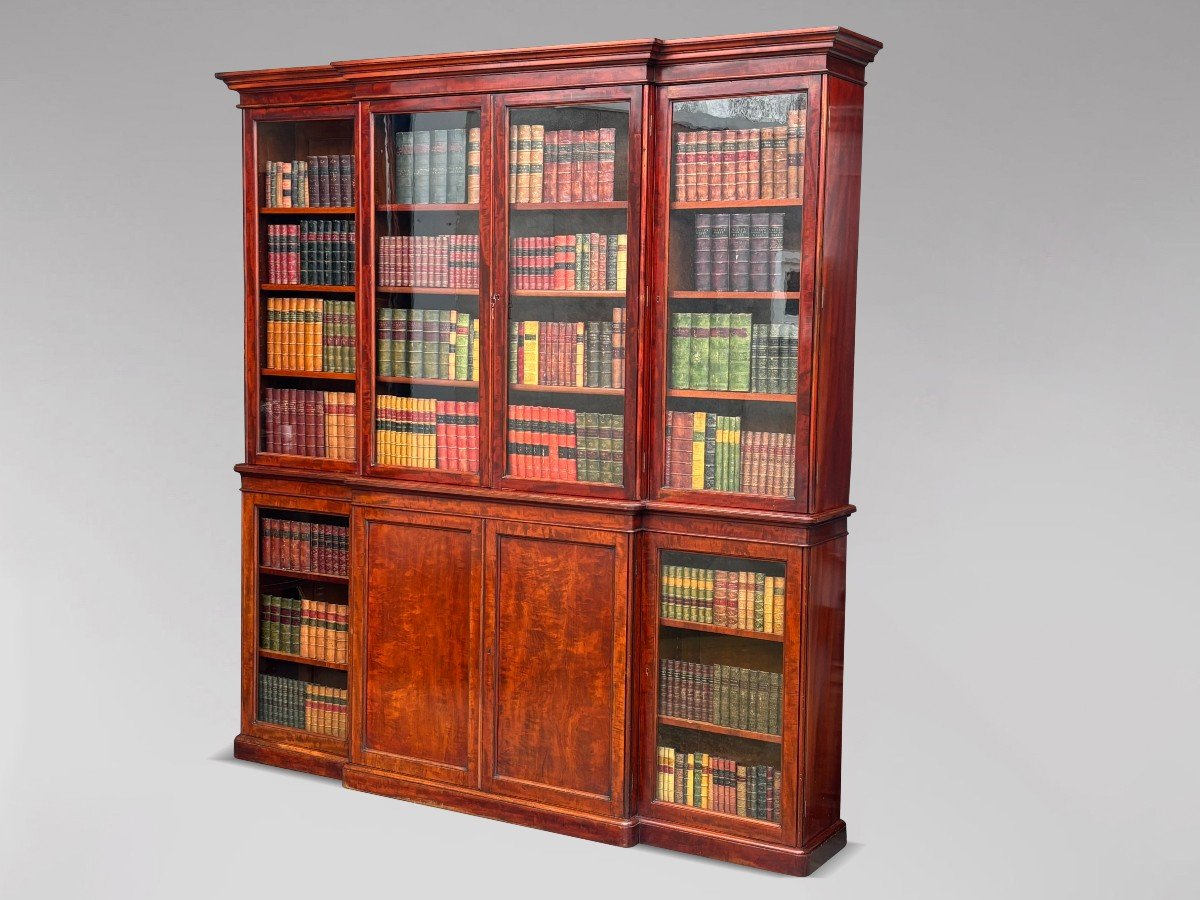 Large 19th Century Mahogany Breakfront Library Bookcase-photo-4