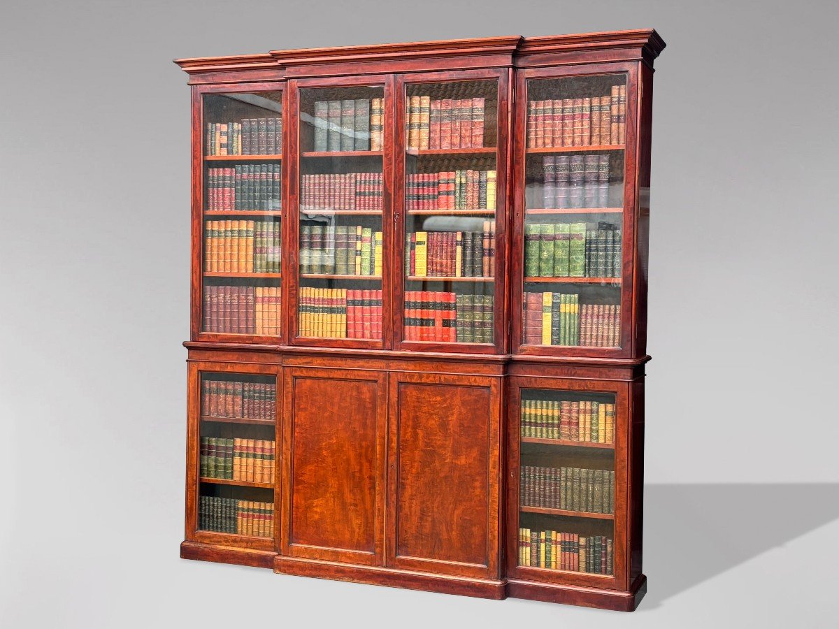 Large 19th Century Mahogany Breakfront Library Bookcase-photo-5