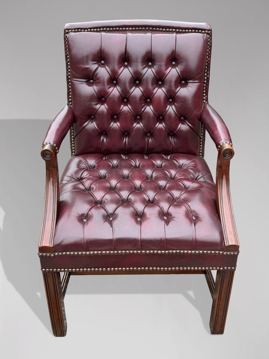 Paire de Fauteuils Gainsborough en Cuir Bordeaux de Style Géorgien-photo-4