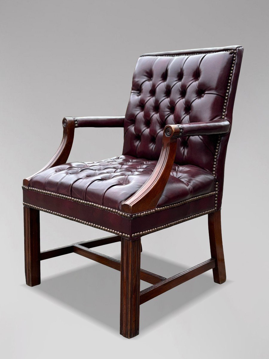 Paire de Fauteuils Gainsborough en Cuir Bordeaux de Style Géorgien-photo-5