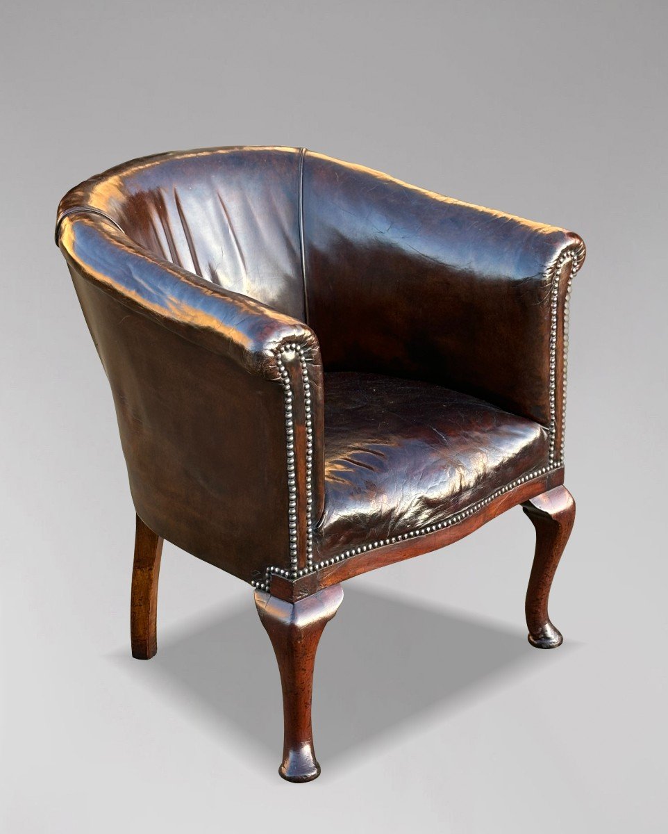 Fauteuil de Bureau en Cuir Marron d'époque Guillaume IV 19ème Siècle-photo-2