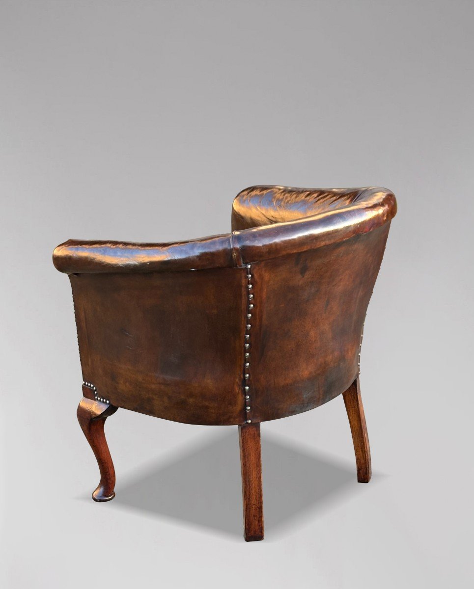 Fauteuil de Bureau en Cuir Marron d'époque Guillaume IV 19ème Siècle-photo-3