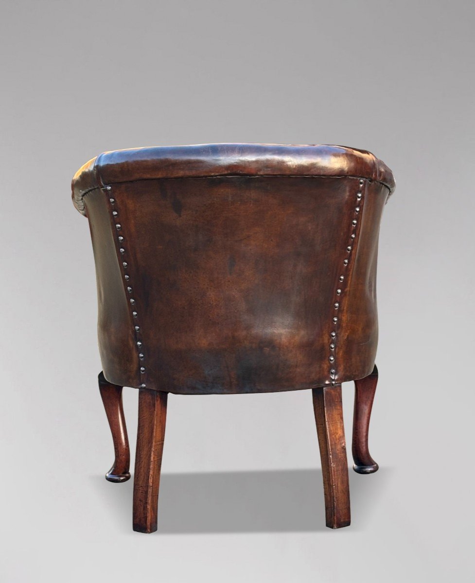 Fauteuil de Bureau en Cuir Marron d'époque Guillaume IV 19ème Siècle-photo-4