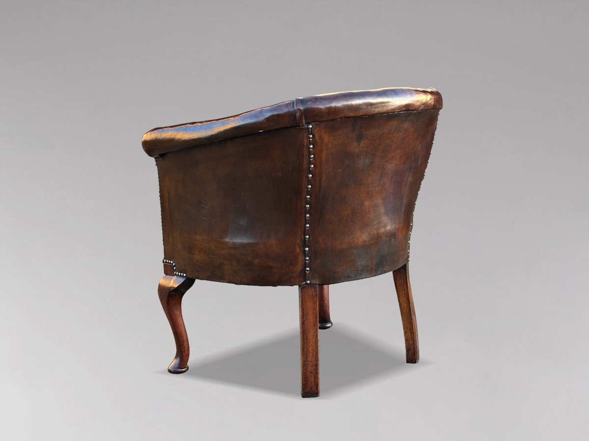 Fauteuil de Bureau en Cuir Marron d'époque Guillaume IV 19ème Siècle-photo-1