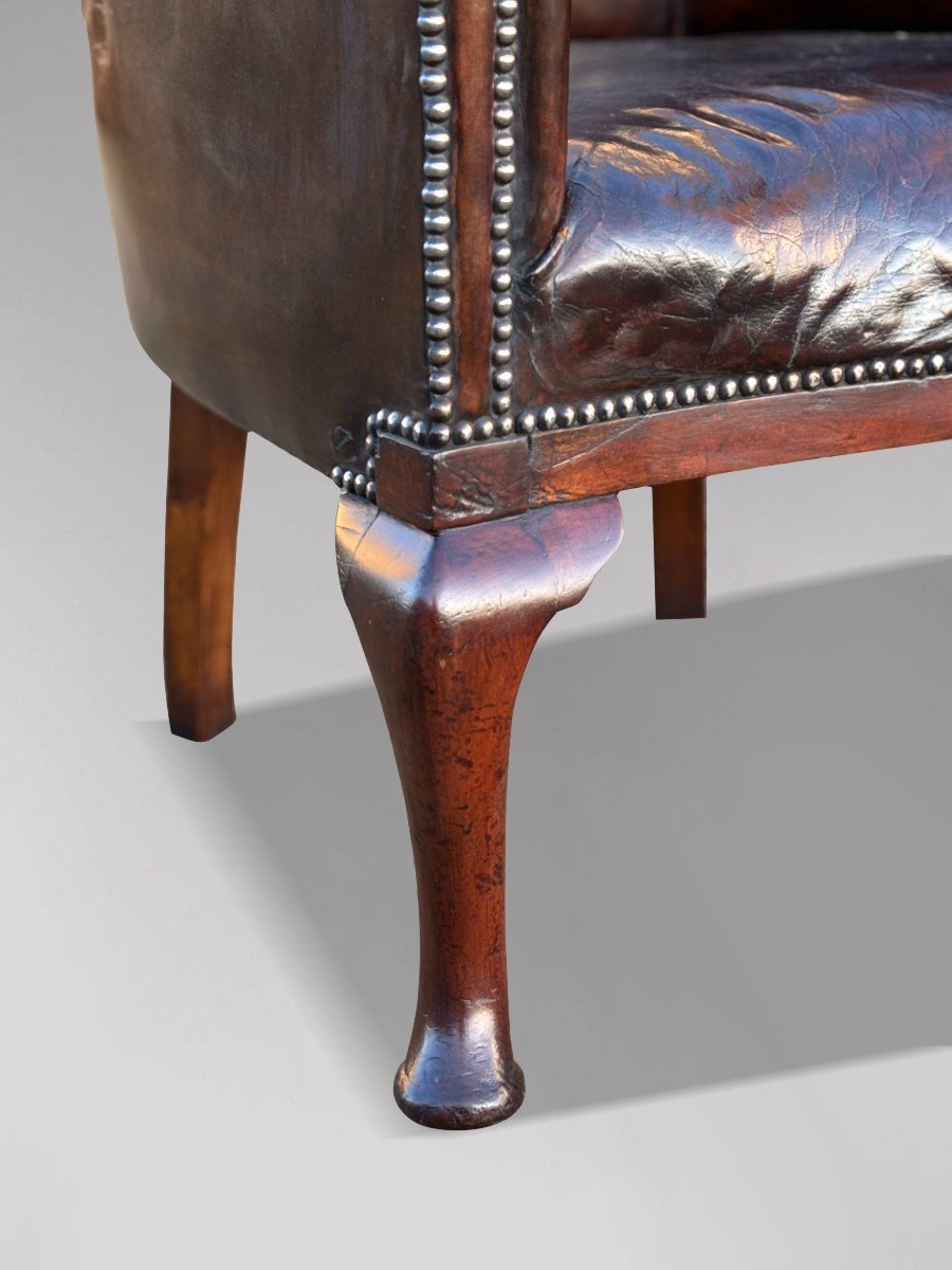 Fauteuil de Bureau en Cuir Marron d'époque Guillaume IV 19ème Siècle-photo-2