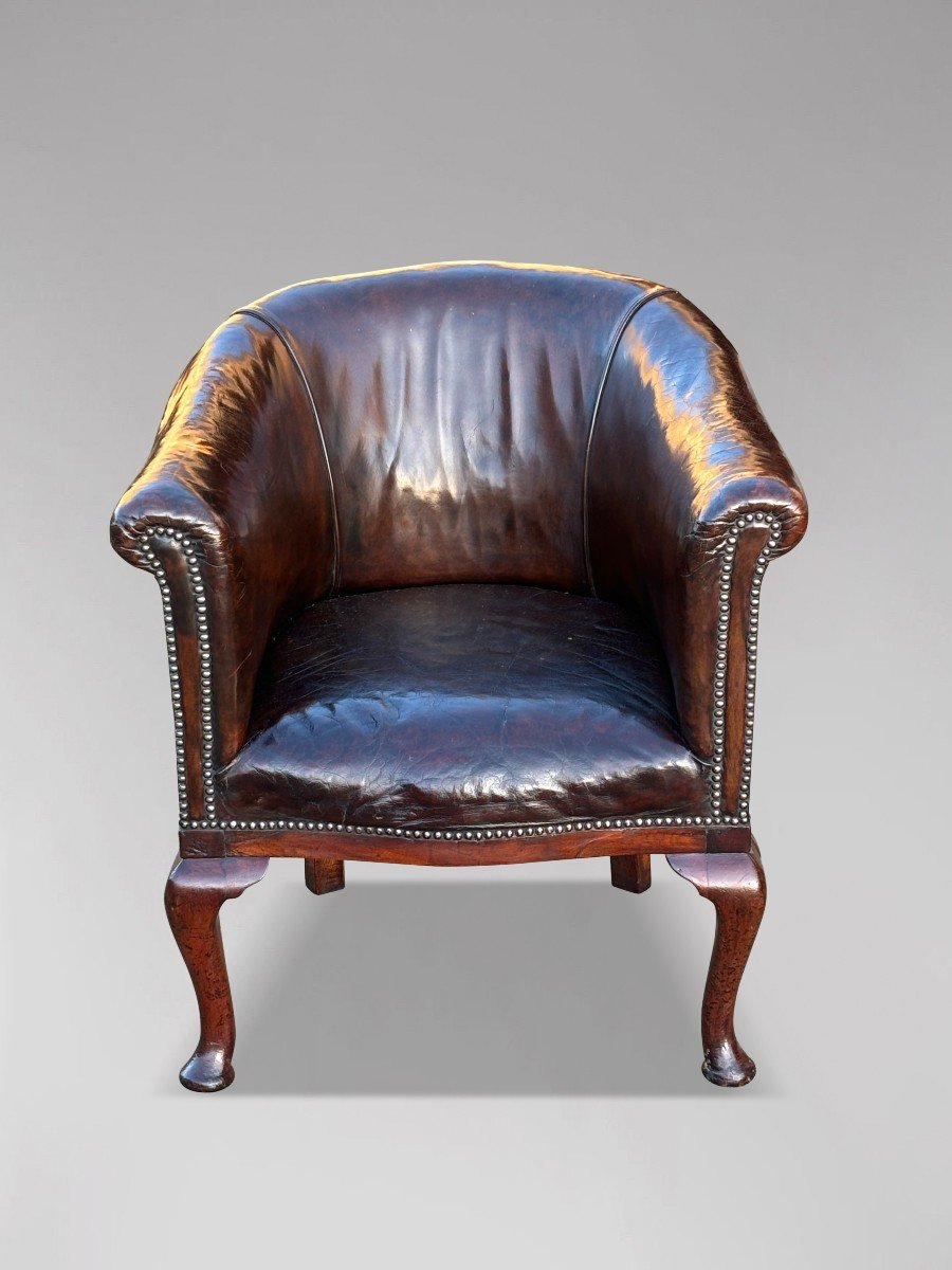 Fauteuil de Bureau en Cuir Marron d'époque Guillaume IV 19ème Siècle-photo-3