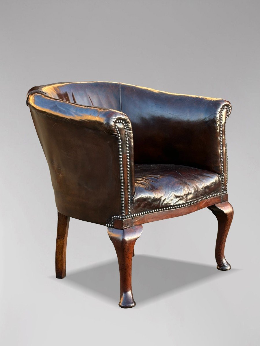 Fauteuil de Bureau en Cuir Marron d'époque Guillaume IV 19ème Siècle-photo-4