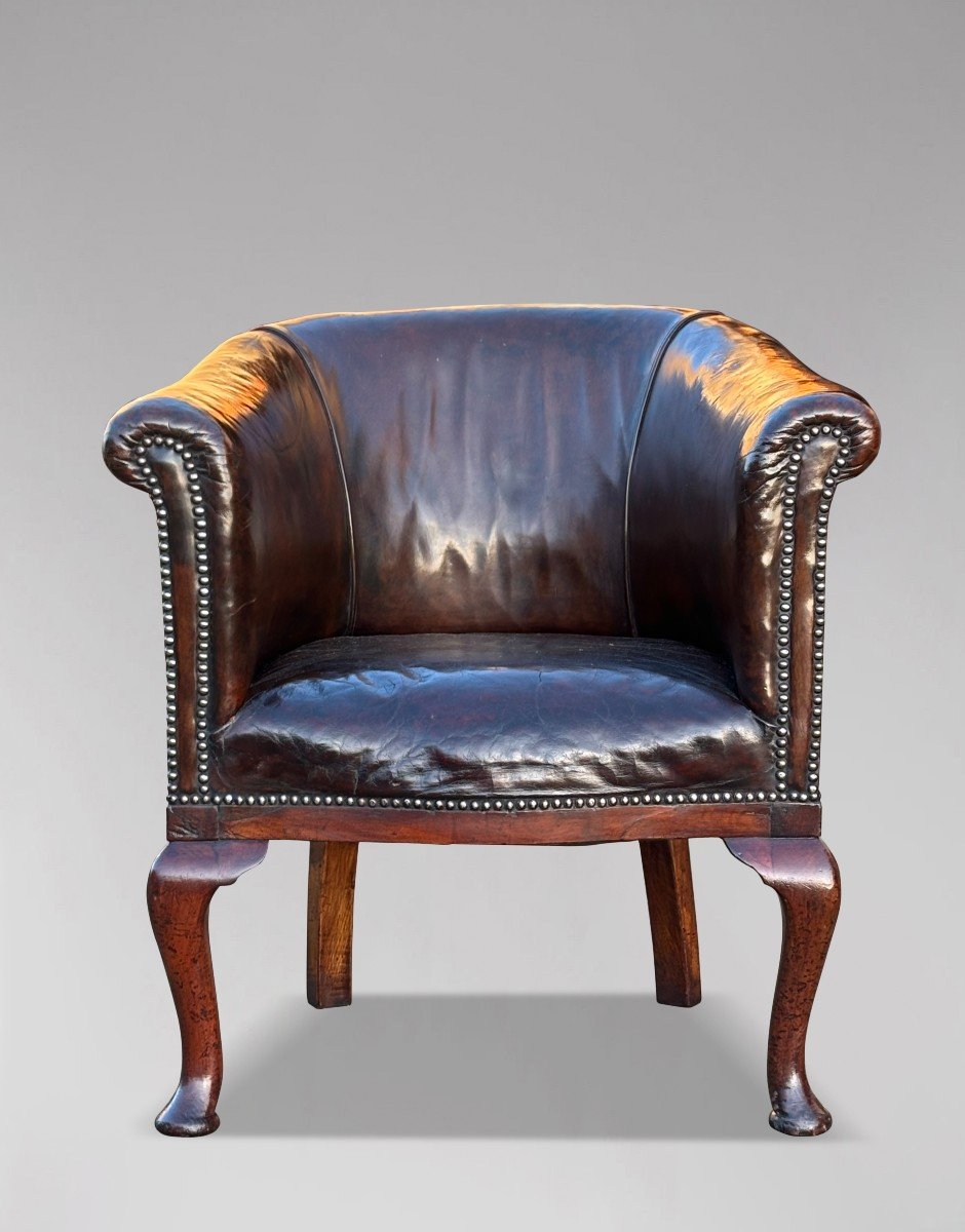 Fauteuil de Bureau en Cuir Marron d'époque Guillaume IV 19ème Siècle