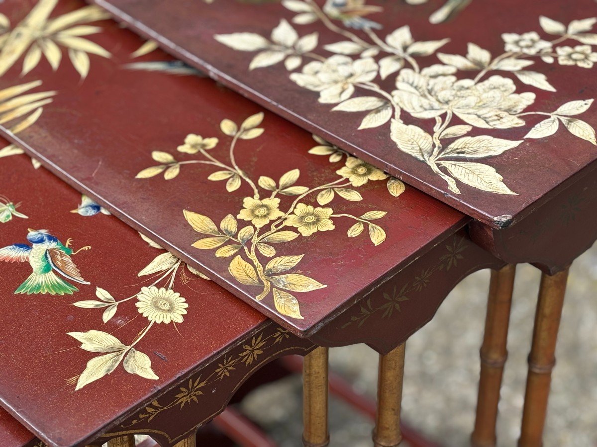 19th Century Nest Of 4 Floral Painted Tables-photo-2