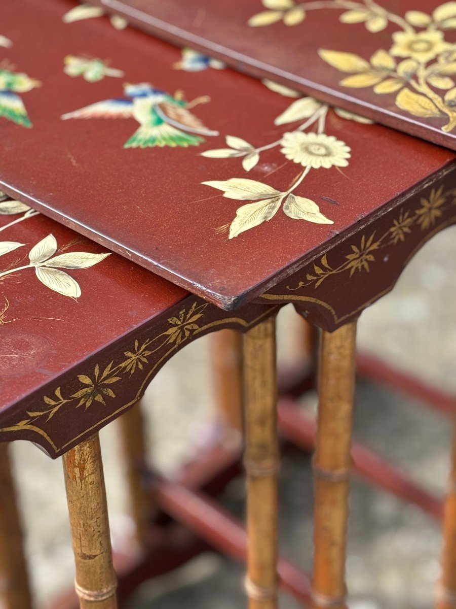 19th Century Nest Of 4 Floral Painted Tables-photo-3