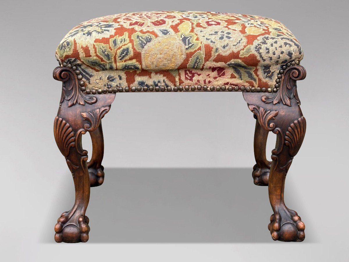 Early 19th Century Regency Period Carved Walnut Stool-photo-2