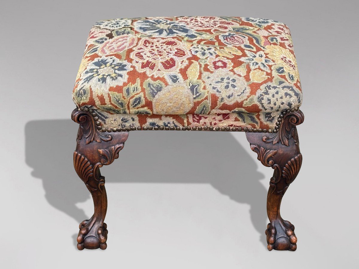 Early 19th Century Regency Period Carved Walnut Stool-photo-3