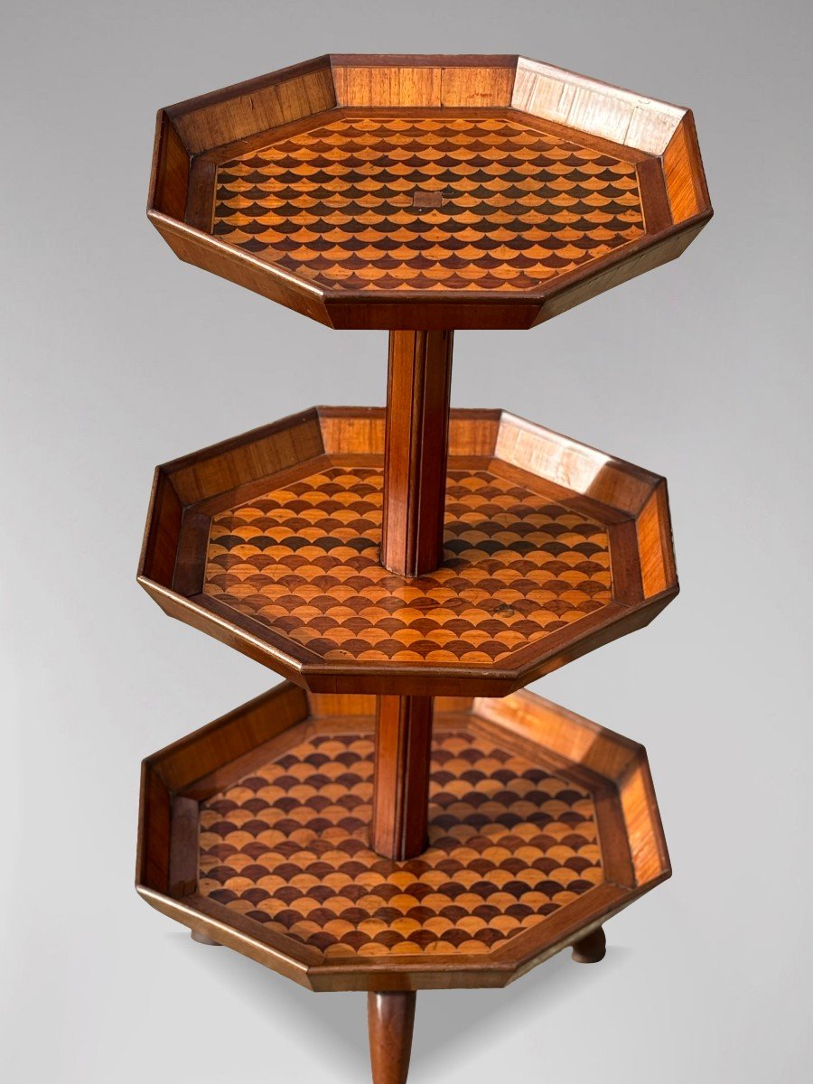 19th Century Marquetry 3-tier Octagonal Dumb Waiter-photo-2