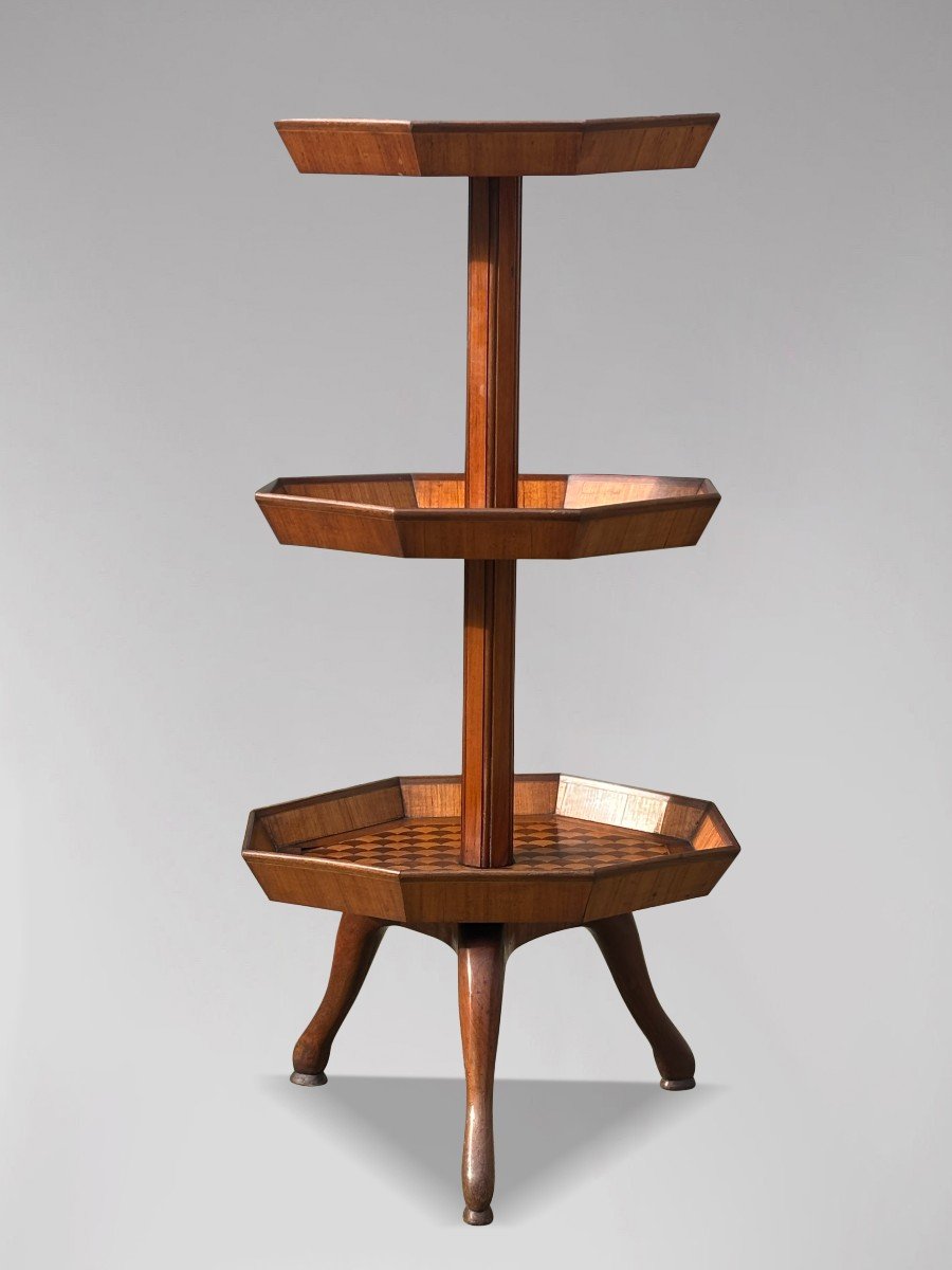 19th Century Marquetry 3-tier Octagonal Dumb Waiter-photo-2