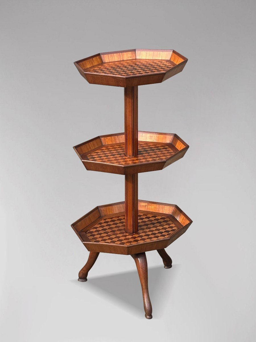 19th Century Marquetry 3-tier Octagonal Dumb Waiter-photo-3