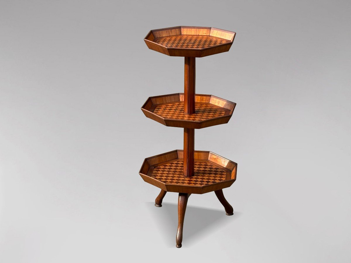 19th Century Marquetry 3-tier Octagonal Dumb Waiter-photo-4