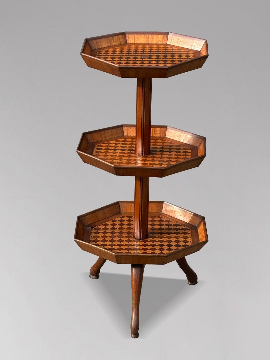 19th Century Marquetry 3-tier Octagonal Dumb Waiter