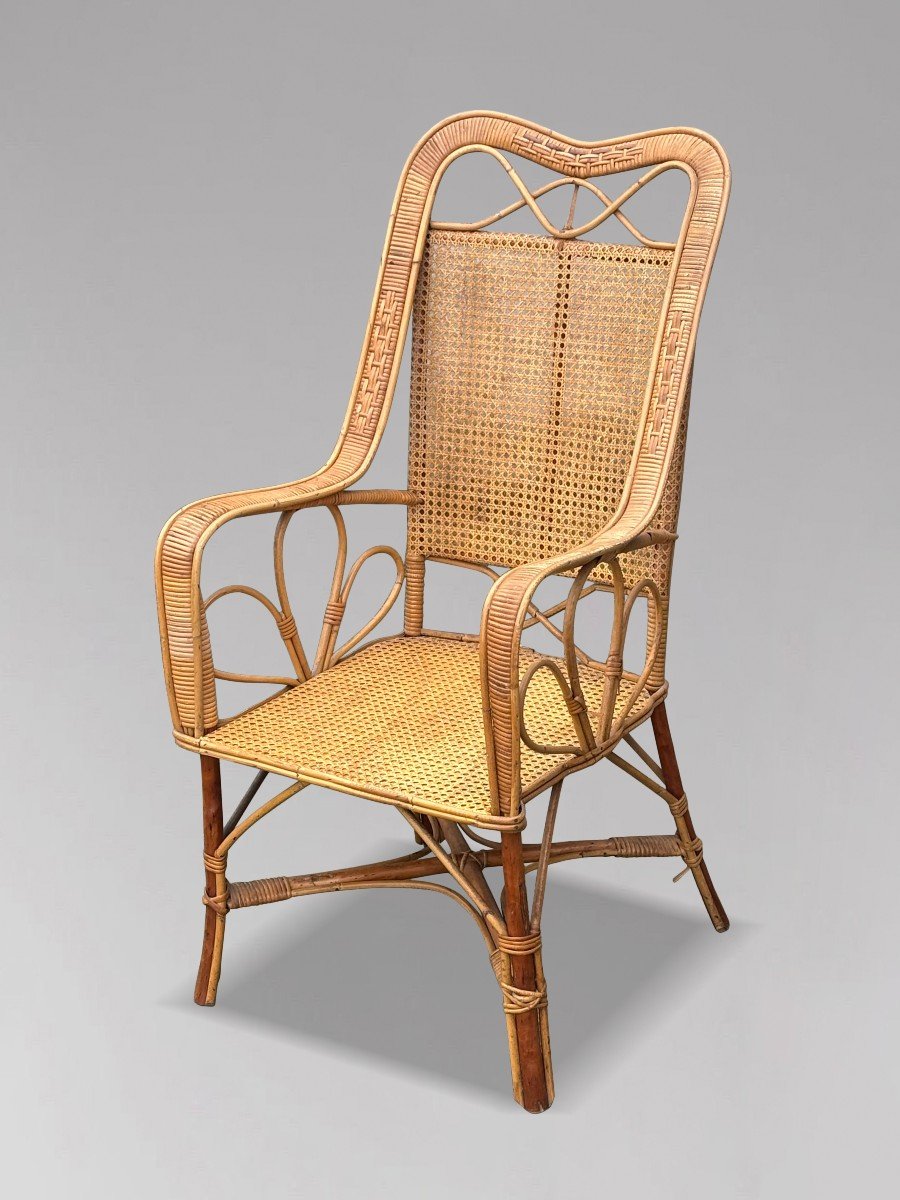 1960s French Riviera Bamboo & Rattan Armchair-photo-2